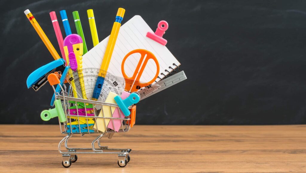 School supplies in a cart