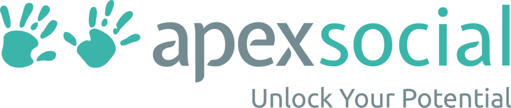 Apex Social Logo with Unlock your Potential Tagline with Apex Hands