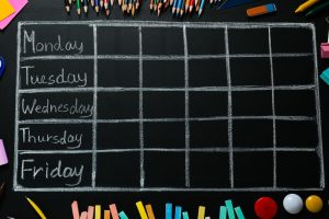 School schedule written on the board
