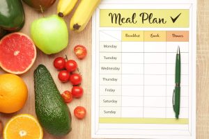Fruits and vegetables in the table while planning your meal